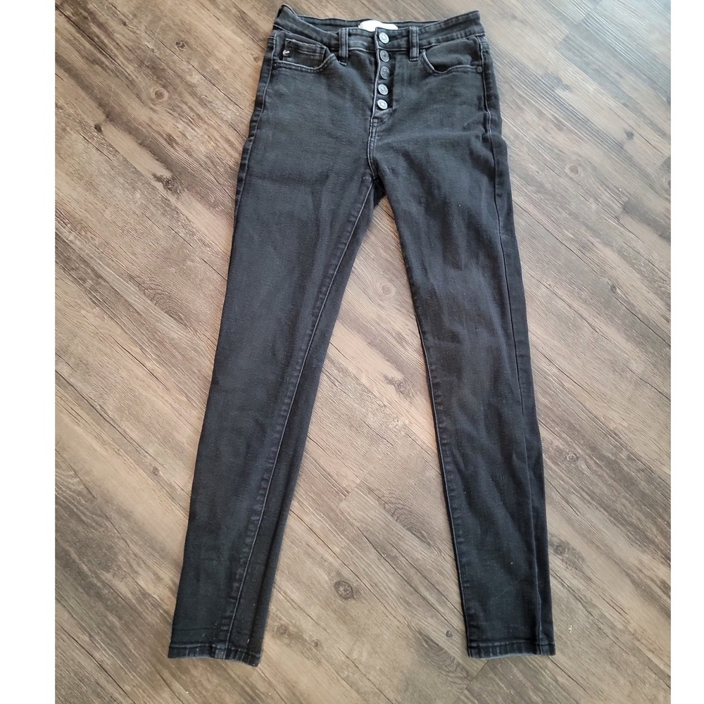 KanCan Womens High Rise Button Fly Skinny‎ Jeans Faded Black Denim Pants Size 25